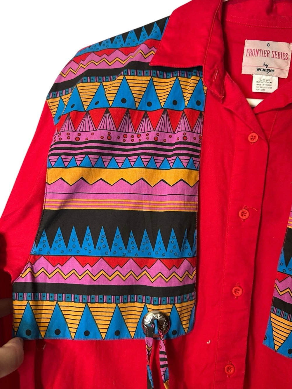 Vintage Wrangler Frontier Series Aztec Western Buttondown Shirt XS Rodeo Cowgirl - Picture 5 of 11
